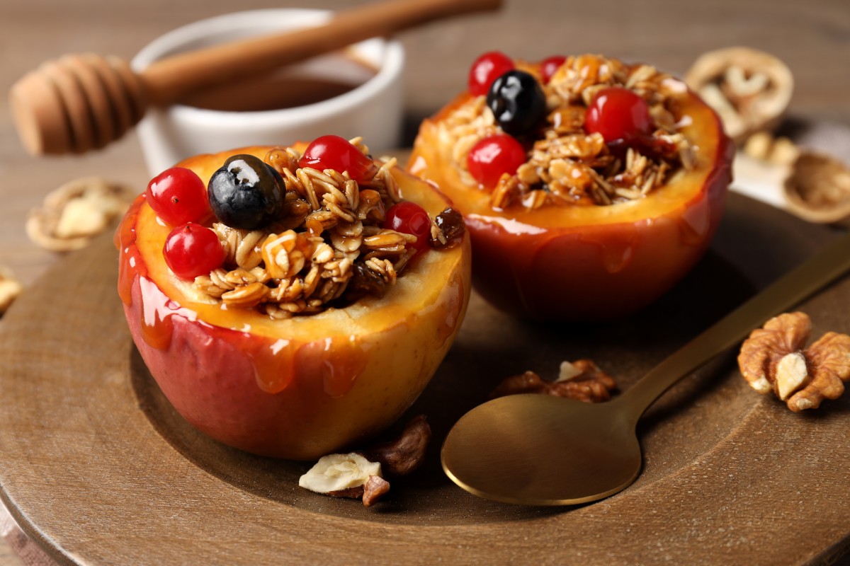 Concept Tasty Food With Baked Apples Close Up 1